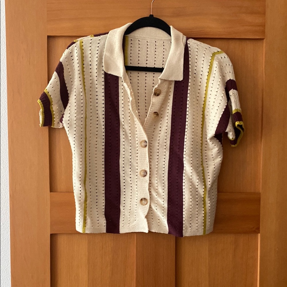 Striped Short Sleeve Button-Up Cardigan